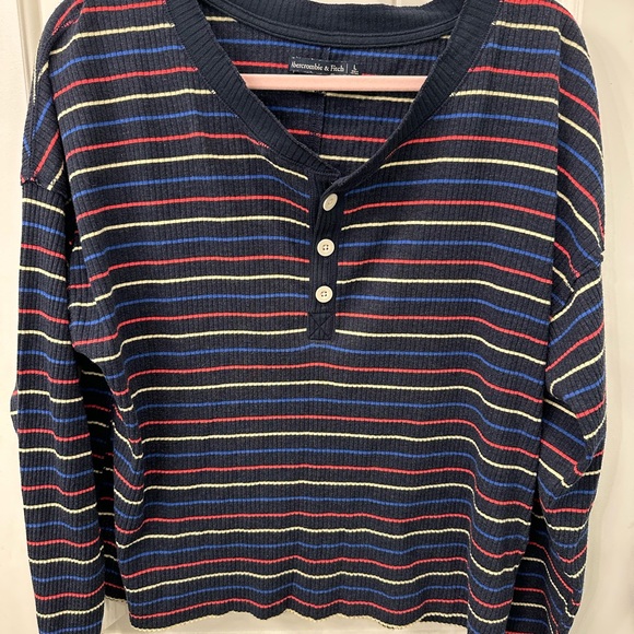 Abercrombie & Fitch Striped Henley Top - Charcoal, Blue, Red, Yellow L - Picture 1 of 4